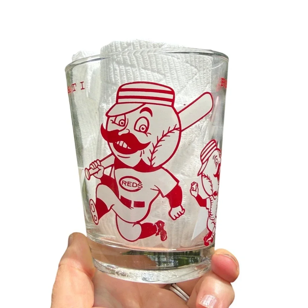 Cincinnati Reds Glass Tumbler Set Mr Redlegs Baseball Vintage 1960s Red White